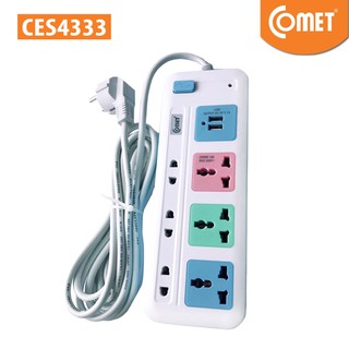 Ổ cắm nối dài comet ces4333 6 chấu, 2 cổng usb 3m