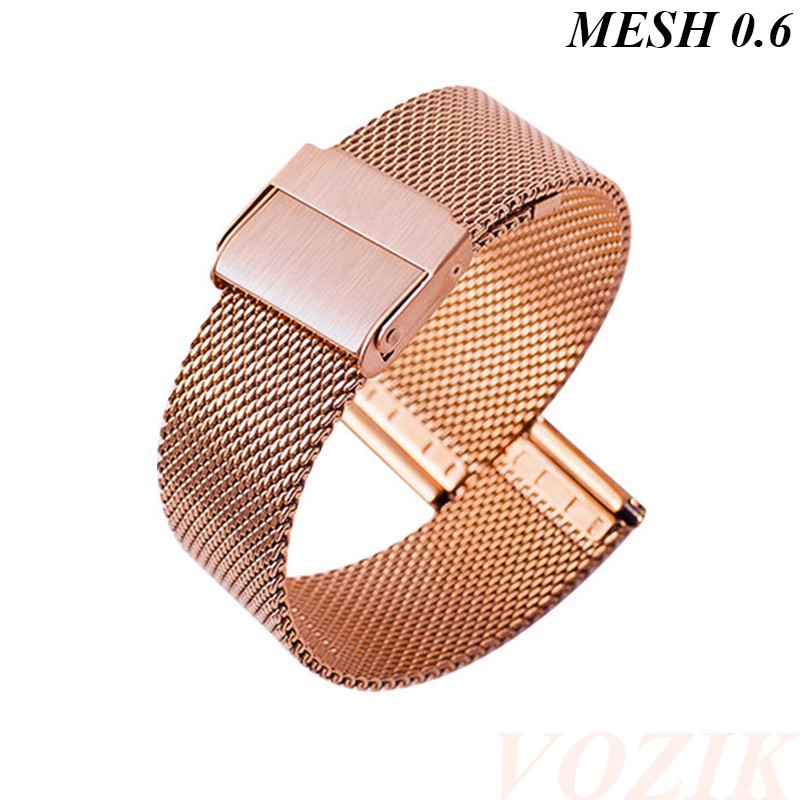 Dây đồng hồ thép lưới Mesh màu vàng hồng dòng cao cấp loại dày cực bền, chống gỉ, chống oxy hóa, chống phai màu 18mm 20m