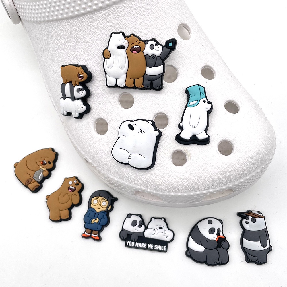 Ghim Cài Trang Trí Giày Hình Gấu Trúc Jibitz Charm We Bare Bears Jibits Cho Nam