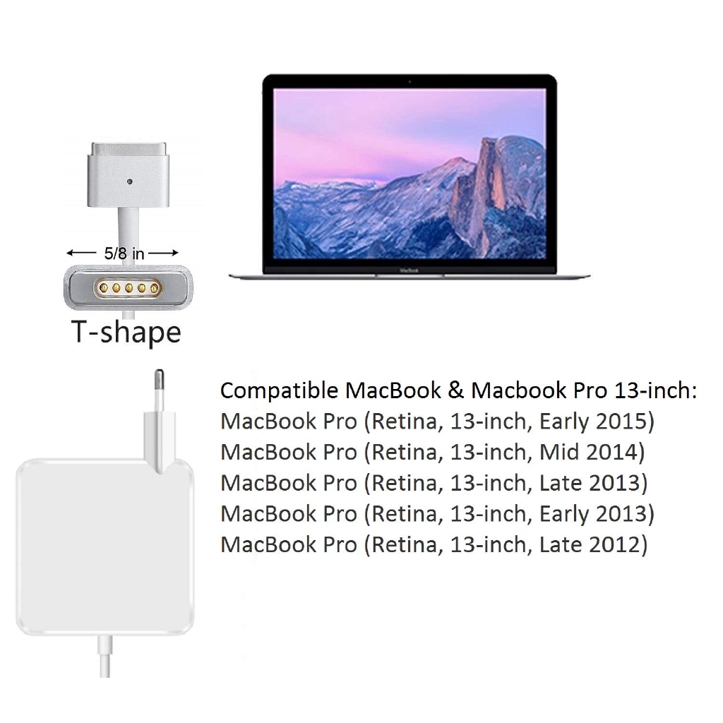 Củ sạc 60W MagSafe 2 T-Tip chuyên dùng cho Apple MacBook Pro 13" Retina