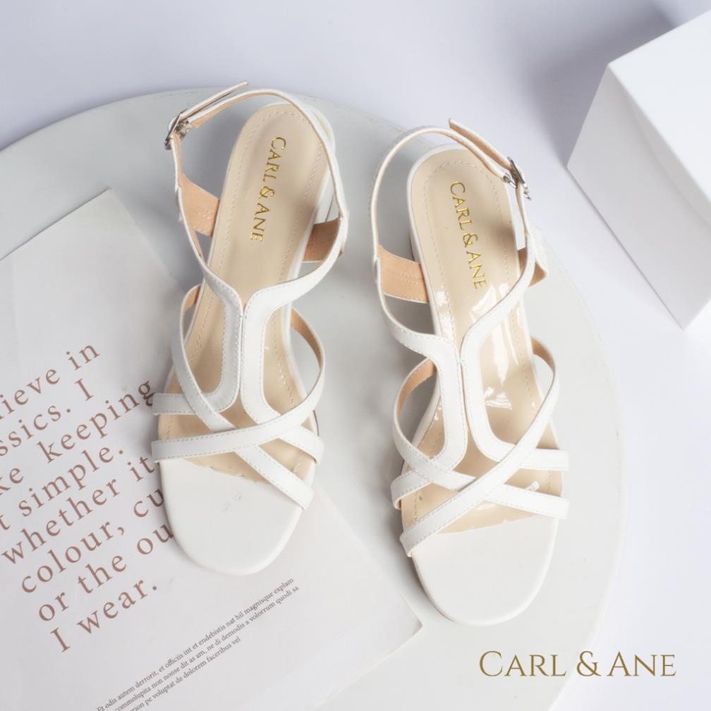 Carl & Ane - Giày sandal phối dây nữ mũi vuông gót cao 5cm màu trắng _ CS002 .