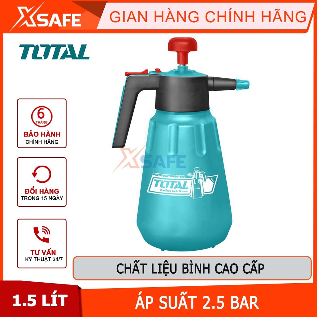 Bình xịt tưới cây mini 1,5L TOTAL THSPP20151 phun tia thằng, phun sương, van xả an toàn, cần bơm nhôm - chính hãng