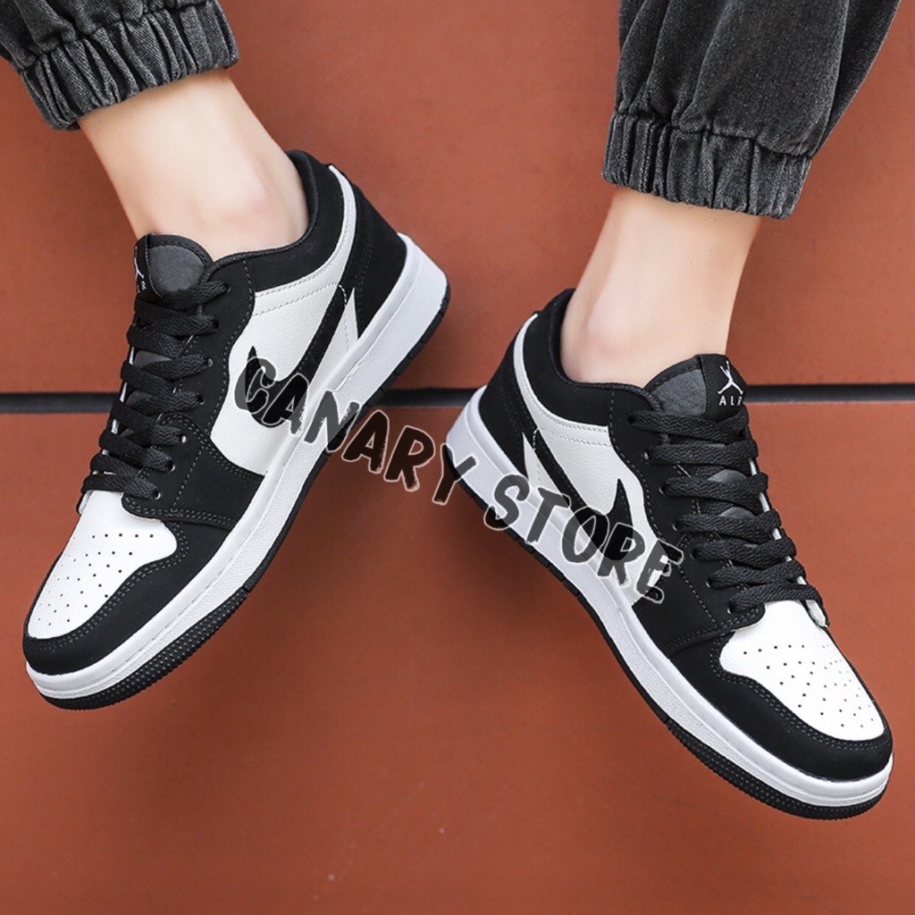 HoPi | Giày sneaker Jordan 1 low. màu đen trắng da lộn full box bill.