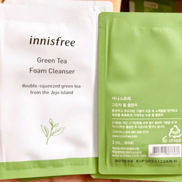 sample sữa rửa mặt trà xanh Innisfree Foam Cleanser