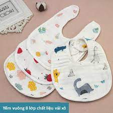 Yếm xô vuông 6 lớp Organic, cúc bấm 2 mặt chữ U dày dặn siêu thấm hút