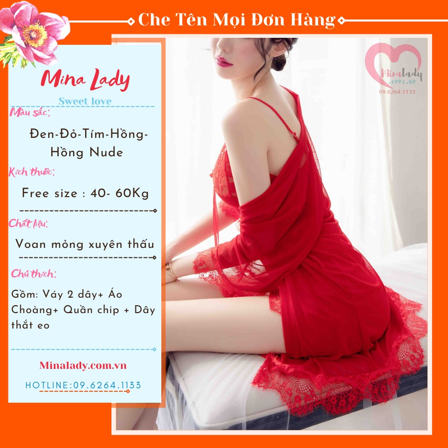 Đầm Ngủ Sexy Nữ 2 Dây Kèm Áo Choàng Ngủ Gợi Cảm Xuyên Thấu Và Quần Lót Lọt Khe Nữ Gợi Cảm Chất Voan Lụa Ren Mềm ChoangT