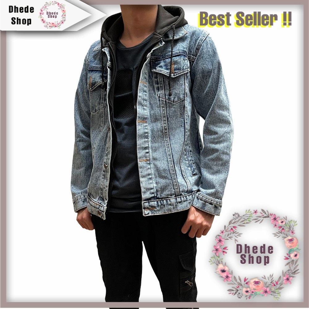 Áo Khoác Jean Có Mũ Trùm Thiết Kế Mới - Màu Đen Axit Giặt Axit LEVIS Cho Nam