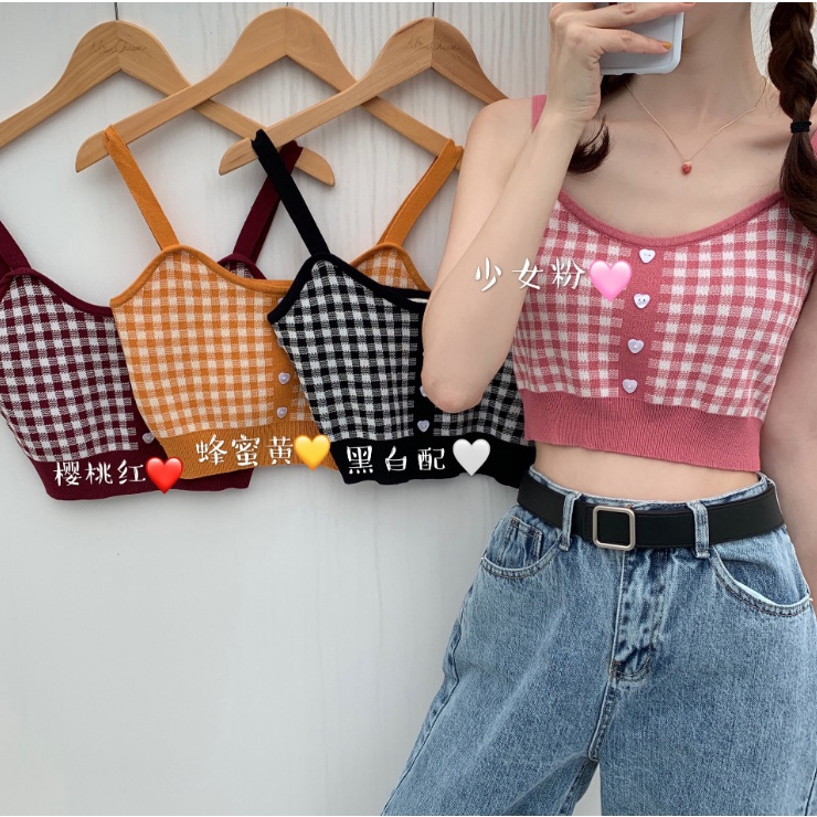 Áo croptop hai dây nữ kẻ caro hot trend chất thun co giãn tập gym yoga hở eo sexy hàn quốc ulzzang mặc đi chơi đi biển