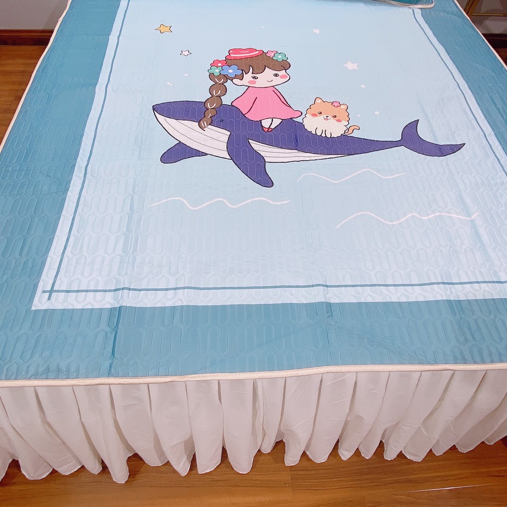 set chiếu cao su non latex 5d [ SIÊU ÊM - SIÊU MÁT ] mặt vải thun lạnh , chun cài 4 góc - bé cá heo