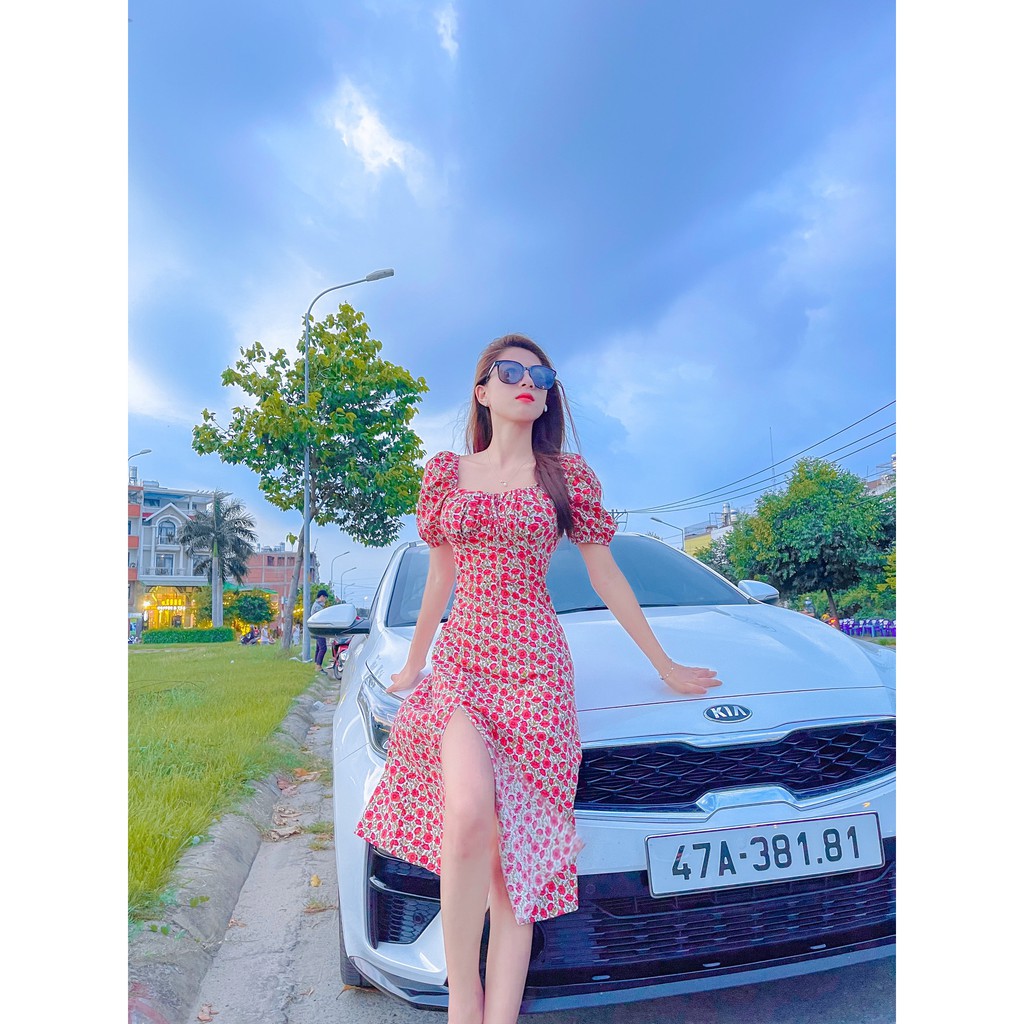 Đầm dự tiệc nữ họa tiết hoa xẻ tà kiểu sườn xám 4YOUNG FASHION V66 | BigBuy360 - bigbuy360.vn