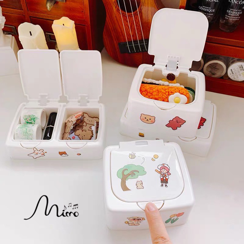 Hộp đựng washi tape và sticker có nắp ấn, đựng trang sức, kẹp tóc, decor bàn học... tiện dụng màu trắng