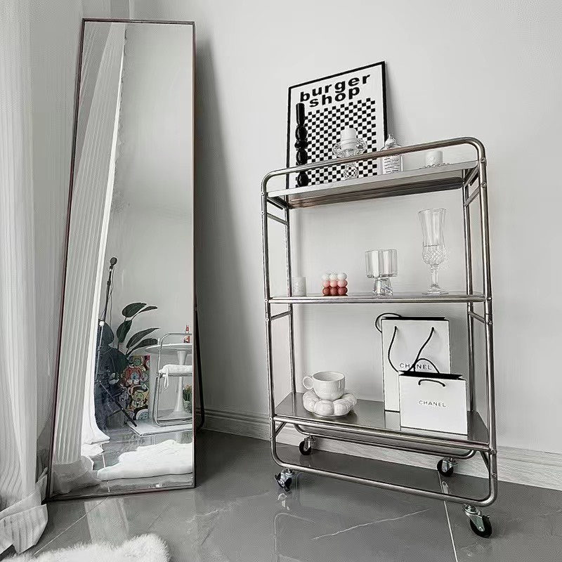 Xe đẩy kệ để đồ khung thép không gỉ 3 tầng có bánh xe vừa đẹp vừa tiện dụng