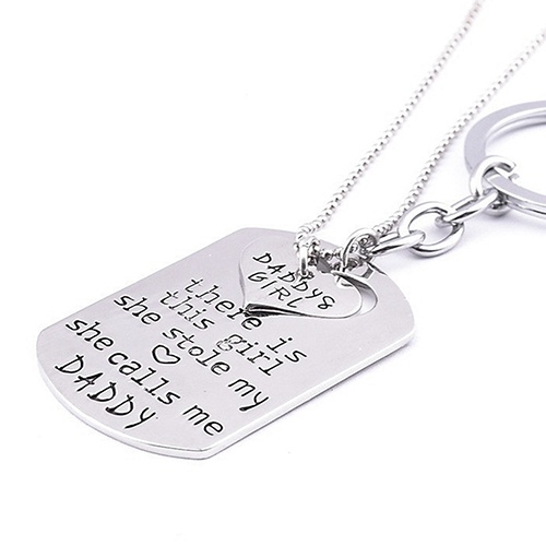 Bộ móc khóa và vòng cổ mặt khắc chữ giản dị thời trang