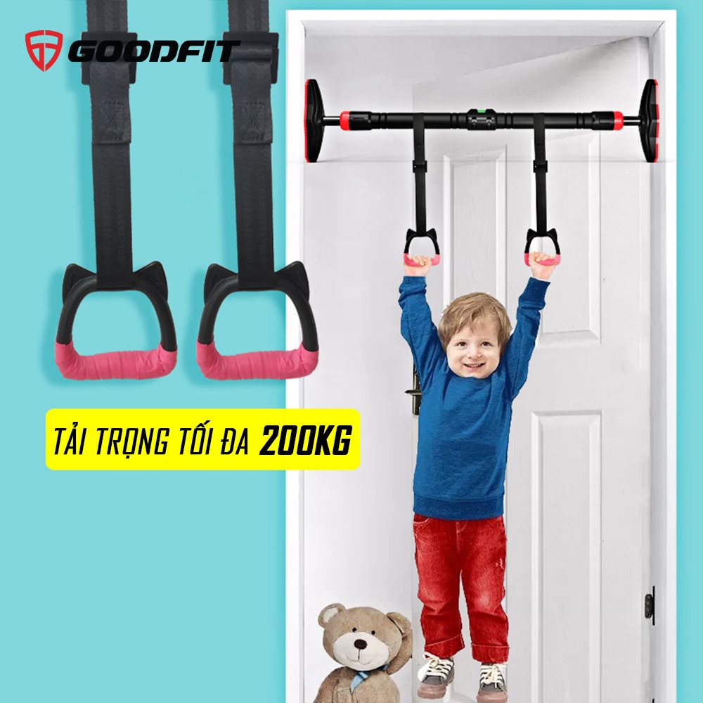 Bộ vòng treo xà, đu xà đơn trẻ em Gymnastic rings GoodFit kháng lực chịu tại 200kg, dây treo tùy chỉnh GF002E chính hãng