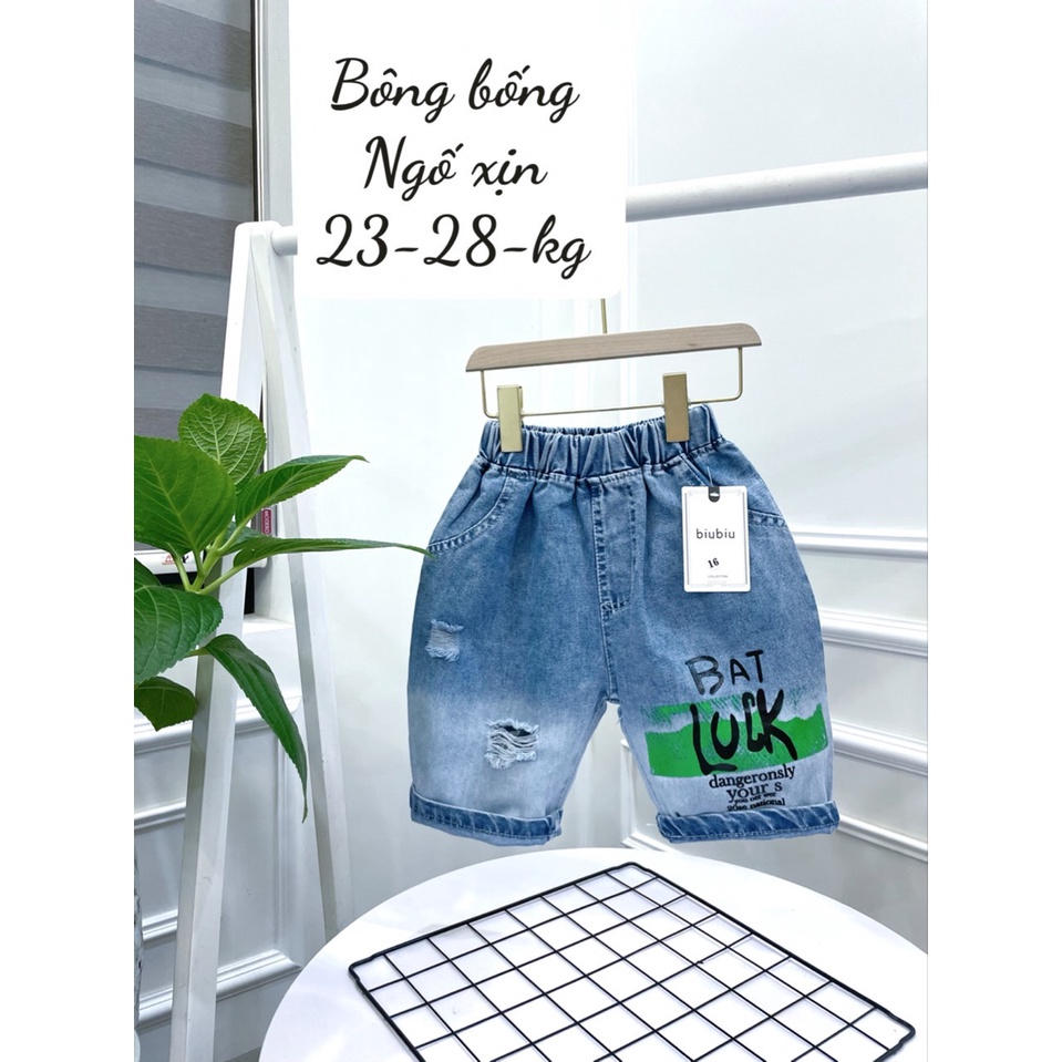 Quần jean short đùi bé trai cao cấp mềm mịn từ 8-18kg