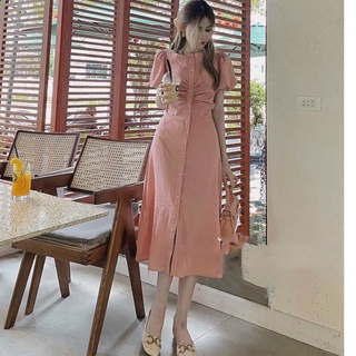 Đầm dài nhúm ngực phối nút