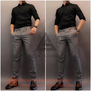 Set quần tây âu xám ghi và áo sơmi đen body hàn quốc