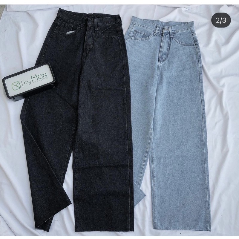 Quần Baggy Jeans Lưng Cao Ống Suông Tua Lai 🔥