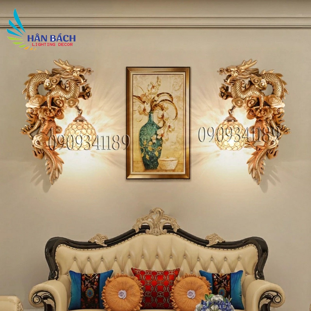 Bộ đèn led gắn tường hình con Rồng pha lê trang trí treo tường lối đi cầu thang phòng ngủ phòng khách - Kèm bóng