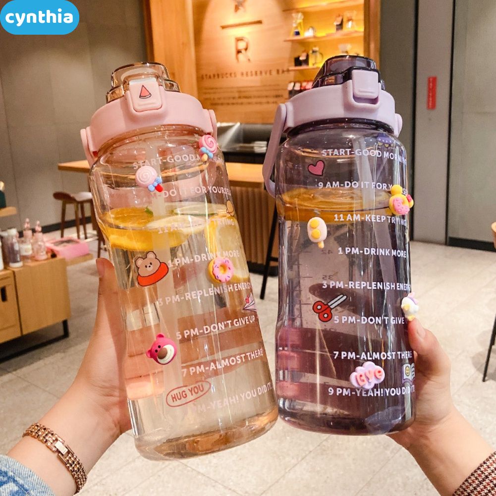Bình nước PASTEL 2L có nắp lật và ống hút không khóa thời gian không chứa-BPA cho xe máy
