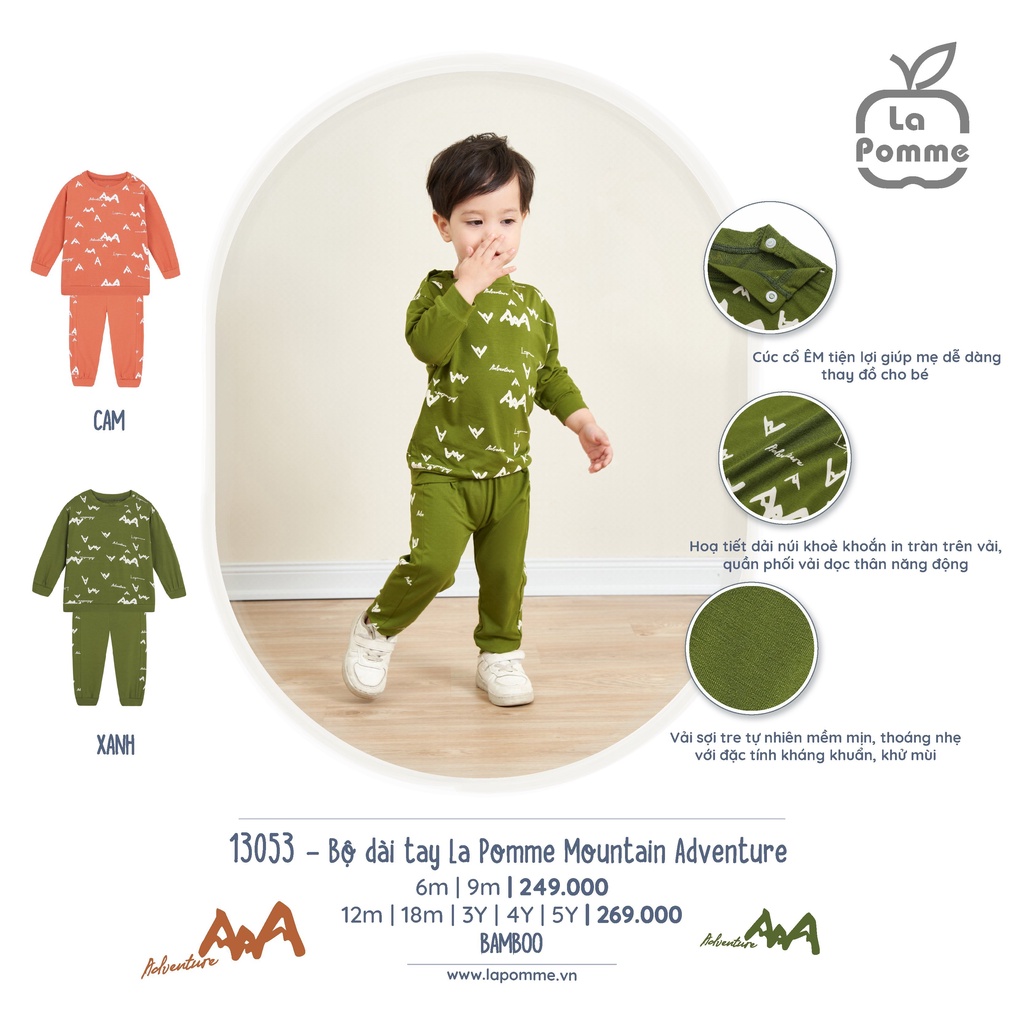 Bộ La Pomme dài tay Bamboo cao cấp mềm mịn thoáng mát thấm hút tốt in rau má vũng tàu cho bé trai bé gái 13053