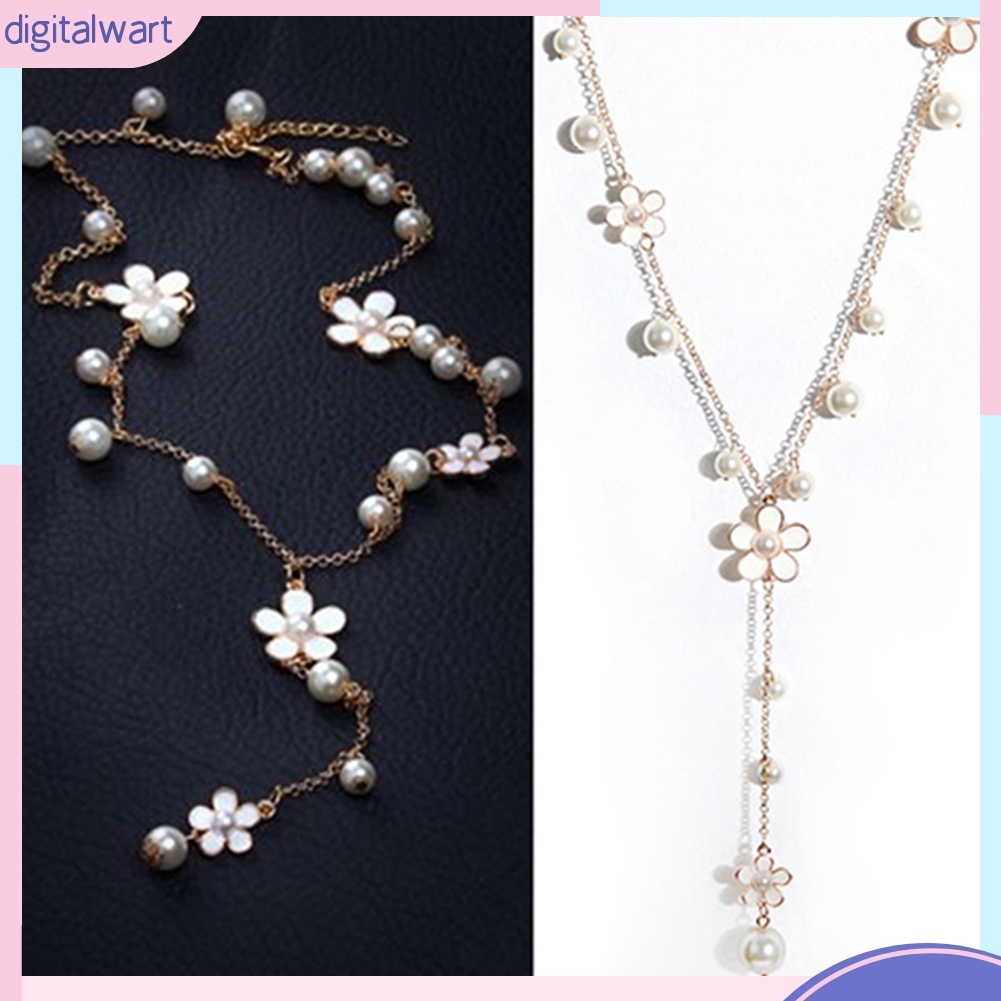 Vòng cổ Dáng Dài Mặt Hình Hoa Đính Ngọc Trai Nhân Tạo Thời Trang