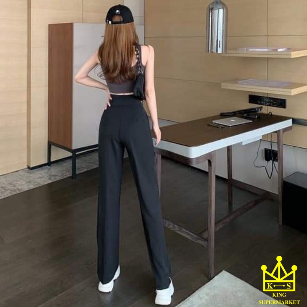 Quần ống rộng nữ lưng cao 2 khuy, Quần ống suông nữ chuẩn hàng Quảng Châu mã 888