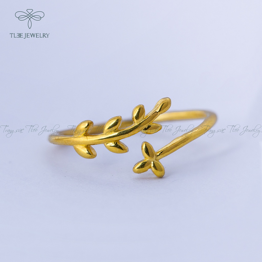 Nhẫn bạc nữ TLEE lá trơn basic mạ vàng 14k dịu dàng NCJ A0130