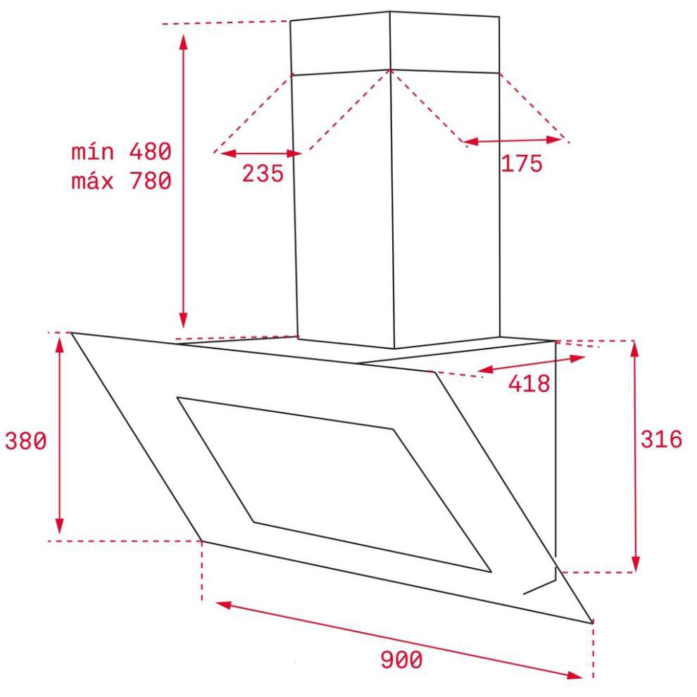 Máy hút khói khử mùi dạng kính vát 90cm Teka DVT 985, máy hút mùi, máy hút khói, máy hút khói khử mùi, máy hút mùi bếp