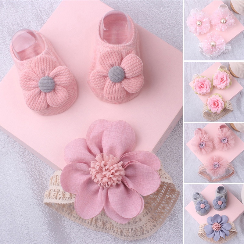 Set 2 Băng Đô Ren Đính Hoa Xinh Xắn Cho Bé Gái