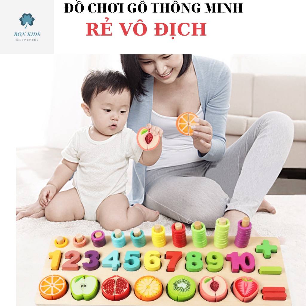 Đồ Chơi Gỗ, Bảng Học Số Đếm, Dấu, Hoa Quả, Hình Khối Và Màu Sắc Loại Đẹp BONKIDS