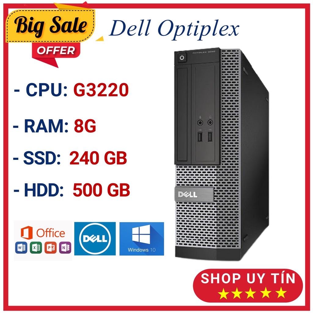 PC Cũ Giá Rẻ ⚡Freeship⚡ Cây Máy Tính Để Bàn - Dell Optiplex 3020/7020/9020 (G3220 Ram 8G/SSD 240GB/HDD 500GB) - BH 12T
