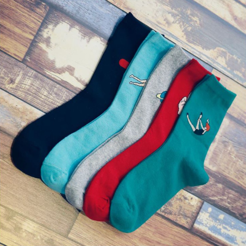 XIXI Vớ Cotton Dài Màu Kẹo Ngọt Họa Tiết Hoạt Hình Vui Nhộn Thời Trang Mùa Đông Cho Nữ