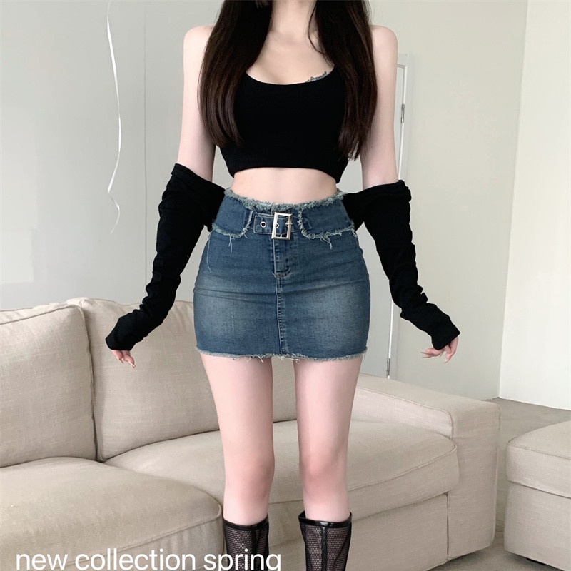 Chân Váy Denim Mini Lưng Cao Thời Trang Mùa Hè Quyến Rũ Cho Nữ