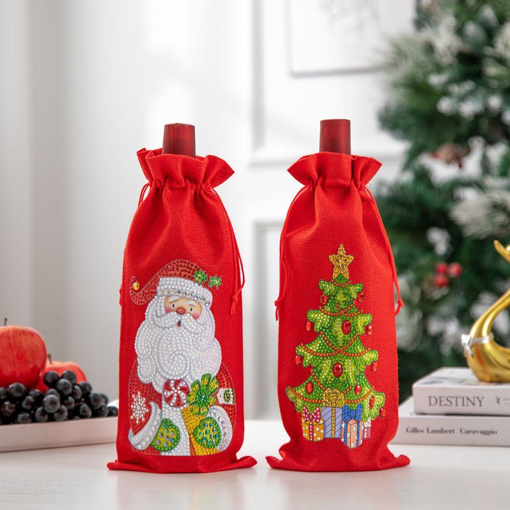 LONTIME Túi Rút Đựng Chai Rượu Hoạ Tiết Giáng Sinh Dễ Thương