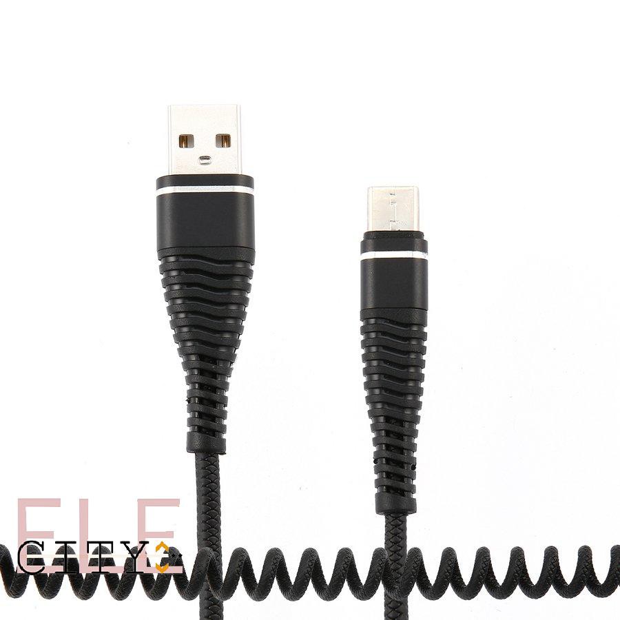 111ele} USB-C Type C Cable Coiled Spring Type-C Data Sync Charging Cable