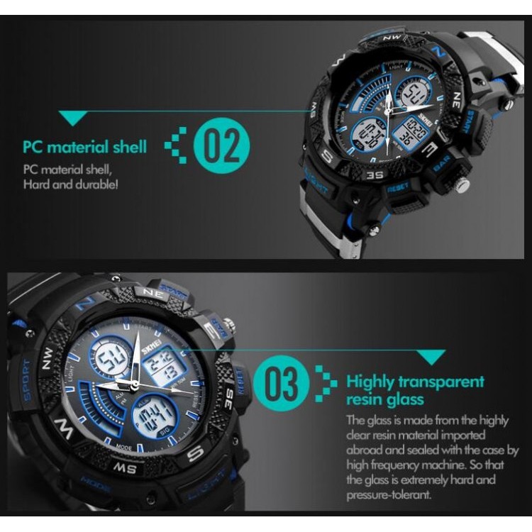 Đồng hồ thể thao nam SKMEI 1211 (dây khớp nhựa, chạy kim và điện tử, chống nước 5ATM)