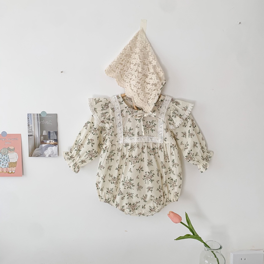 Bộ áo liền quần tay dài in hoa kiểu Hàn Quốc dễ thương dành cho bé