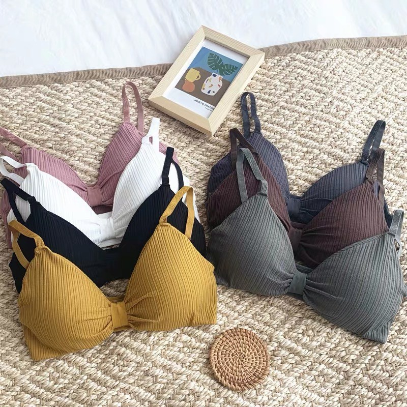 Áo ngực Cotton không gọng thắt nơ dây vải đệm mỏng nâng ngực AOLOT16