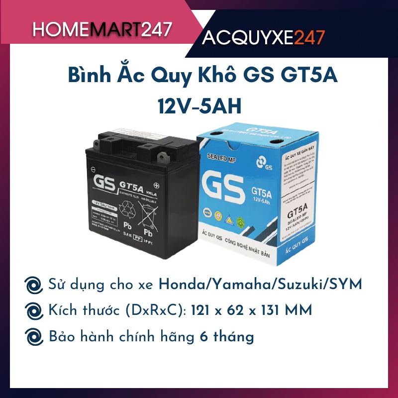 BÌNH ẮC QUY XE MÁY GS GT5A 12V- 5AH