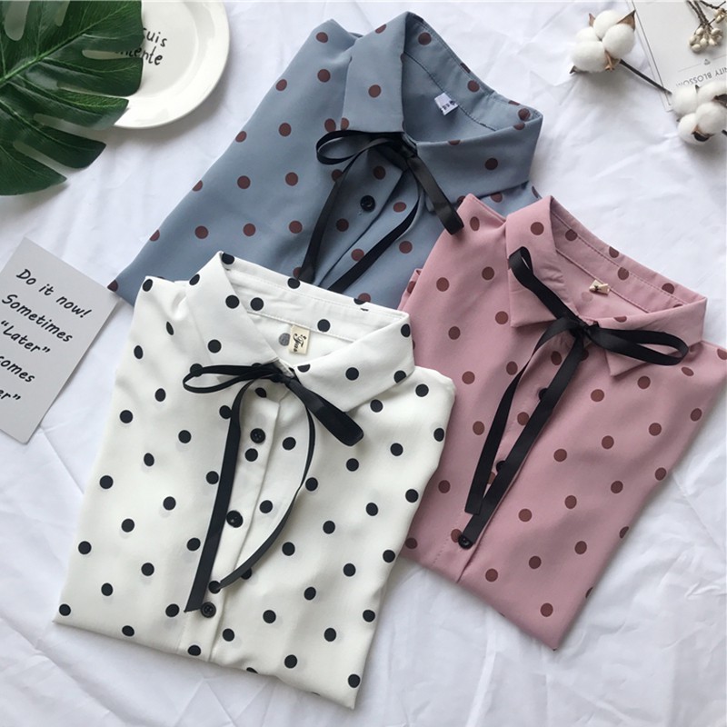 ÁO SƠ MI VOAN CHẤM BI ULZZANG TAY BO BÁNH BÈO DỄ THƯƠNG