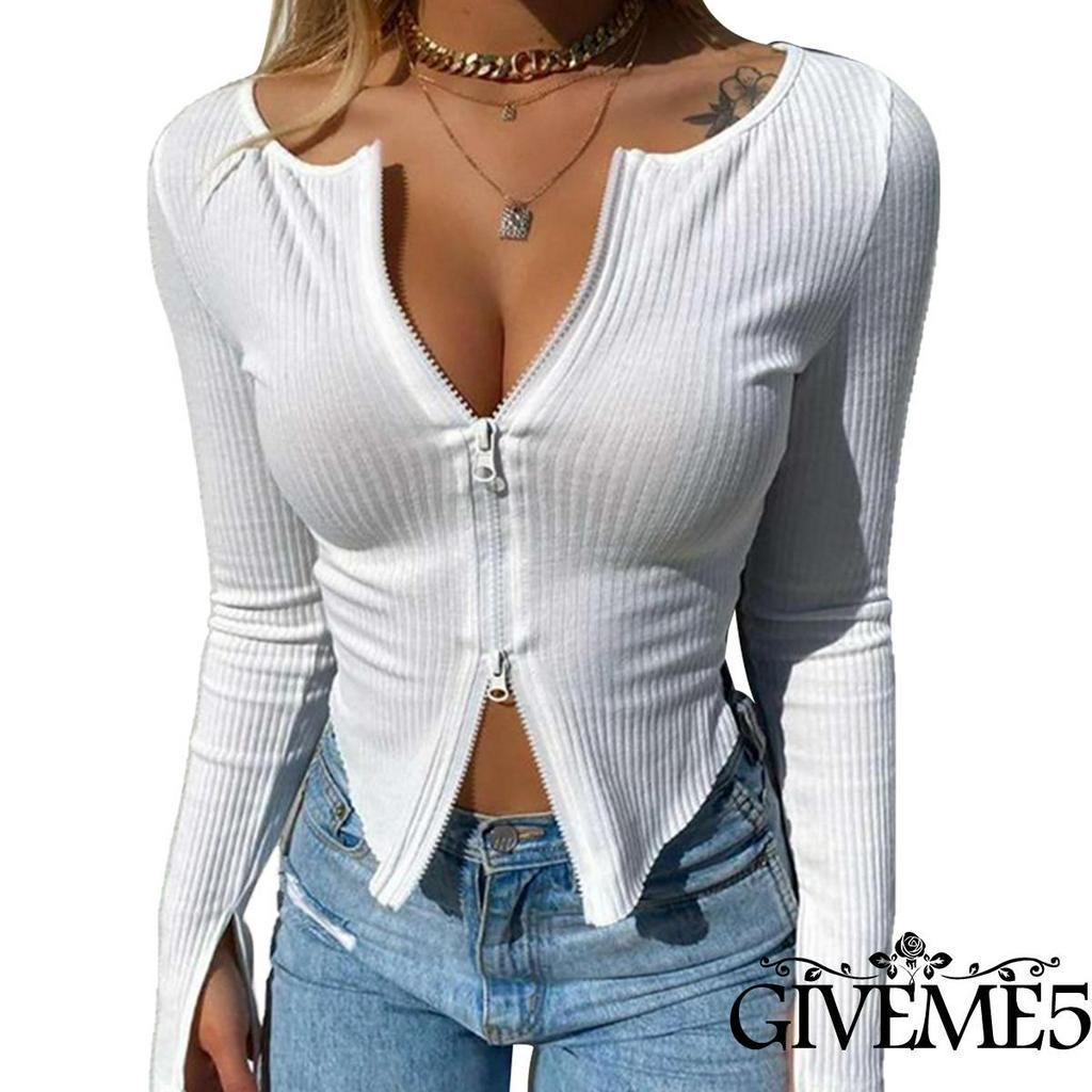 Áo Croptop Màu Trơn Phối Khóa Kéo Thời Trang Gợi Cảm 2020 Cho Nữ