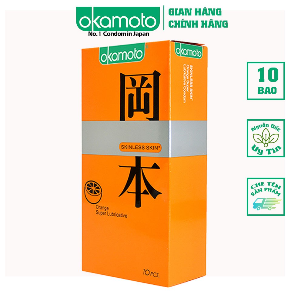Bao Cao Su Okamoto Skinless Skin Orange Lubricated Hương Cam Hộp 10 Cái