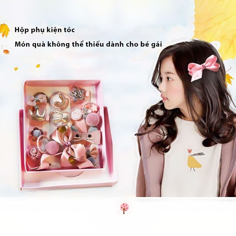 [Sale Sốc] Hộp quà dây buộc tóc, nơ buộc kẹp tóc, 18 phụ kiện cho bé gái, tóc xinh xắn dễ thương phong cách hàn quốc