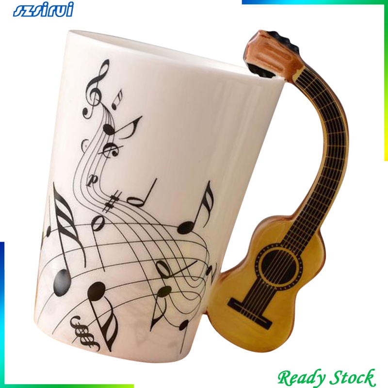 Cốc Sứ Uống Cà Phê Hình Đàn Guitar Màu Đen Sáng Tạo