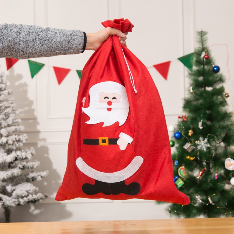 Túi ông già Noel đựng quà Giáng sinh loại vải nỉ hình Người tuyết và Cây thông cỡ lớn kieru dáng đẹp mắt