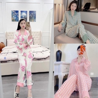 Pijama mặc nhà, đồ ngủ nữ áo dài quần dài chất liệu lụa mango cao cấp