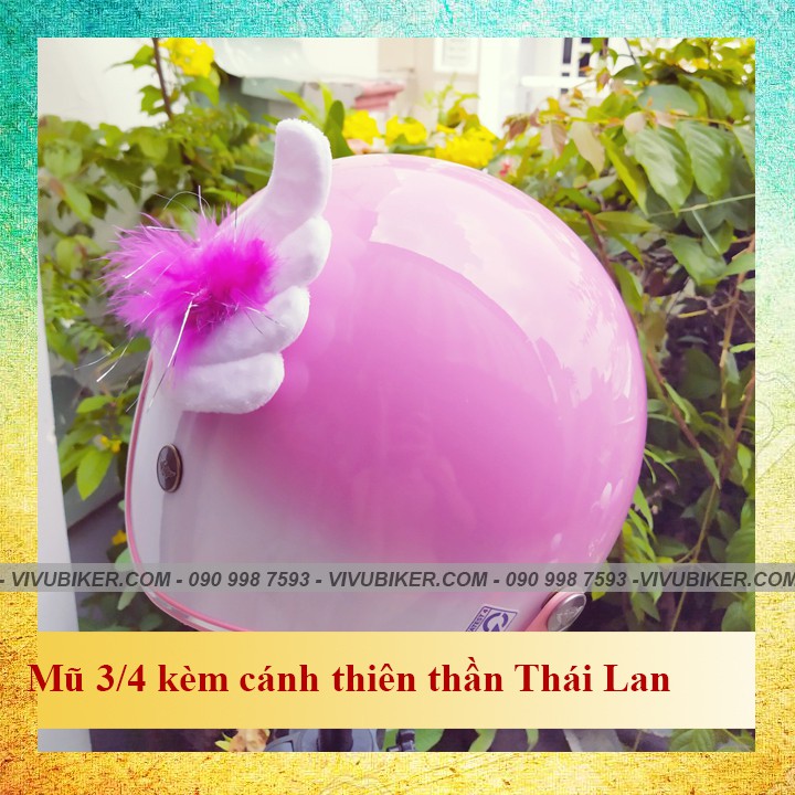 Nón bảo hiểm 3/4 hồng loang trắng Cupid FungFing Thái Lan siêu cute - Mũ bảo hiểm 3/4 hồng pha trắng gắn cánh thiên thần