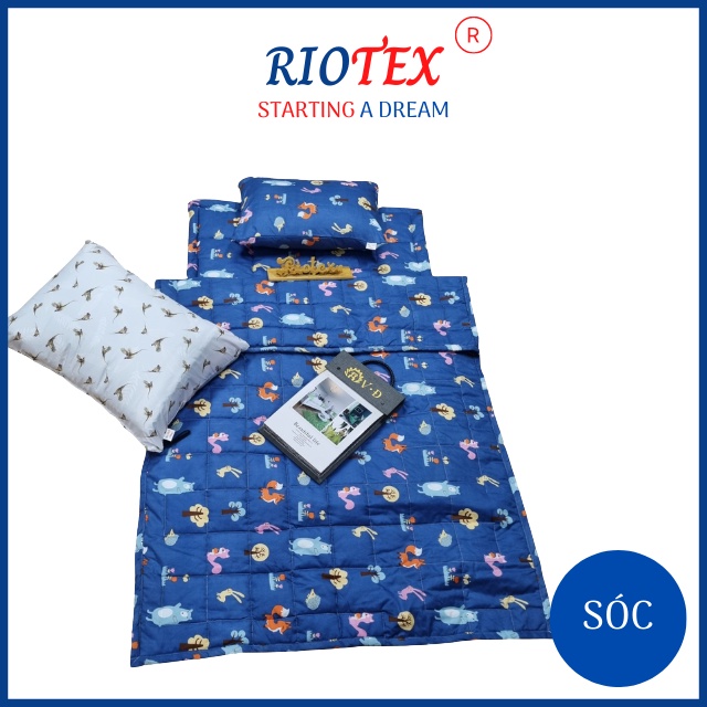 BỘ GỐI NỆM NGỦ EM BÉ đi Học Mẫu Giáo Nhà Trẻ Gấp Gọn Ngăn Hơi Đất RIOTEX 4 Món 80x120m , Chống Khuẩn, Bảo Vệ Sức Khỏe