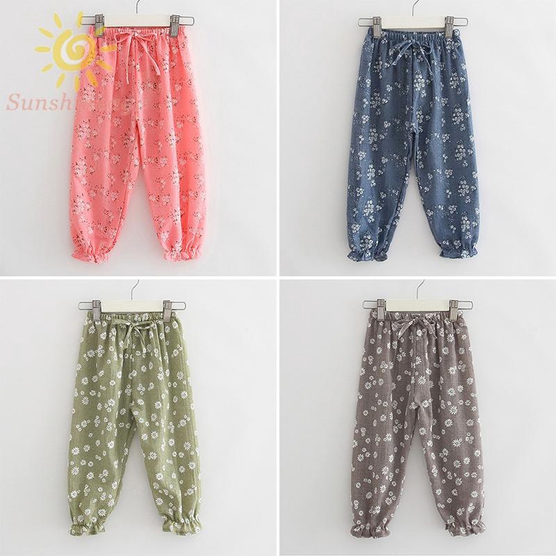 Quần Cotton Ống Rộng Lưng Thun Cột Dây Thời Trang Mùa Hè Cho Bé Gái